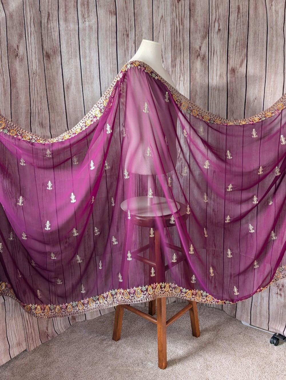 NWOT Wine Dupatta — Heavy Embroidered with Sequin Work